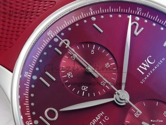 MIROTIME 0111 Reliable Portuguese Chrono IW3716 Z+F 1:1 Best Edition Red Dial on Red Rubber Strap A 7015